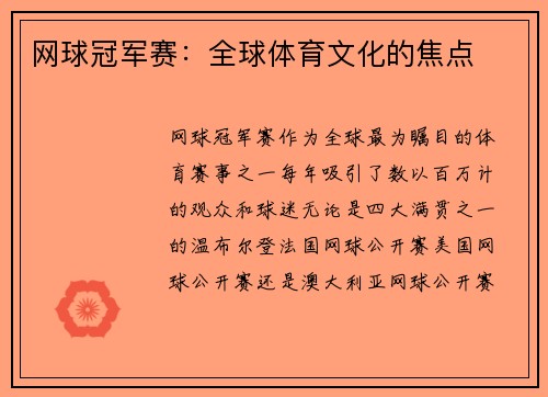 网球冠军赛：全球体育文化的焦点